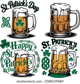 St. Patrick's Day Beer Mugs with Shamrock Designs