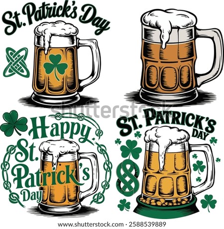 St. Patrick's Day Beer Mugs with Shamrock Designs