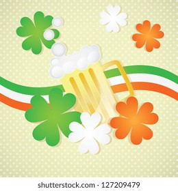 St Patricks Day Beer on vintage background, with ireland flag