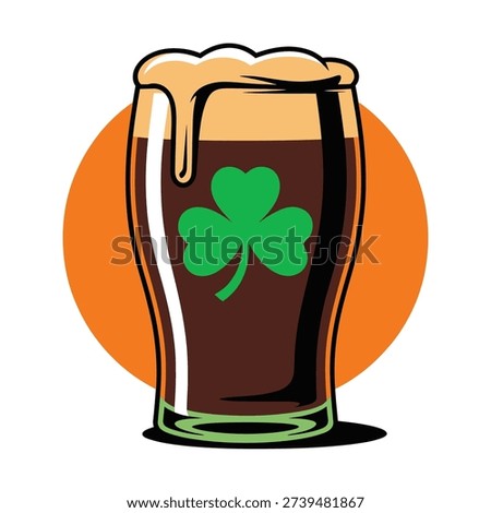St Patricks Day beer pint with shamrock icon, pub night celebration graphic, beer tasting session banner, parade afterparty sticker vector
