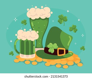 st patricks day beers and hat with coins