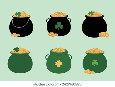 St. Patrick's Day Black Cauldron With Gold Coins vector