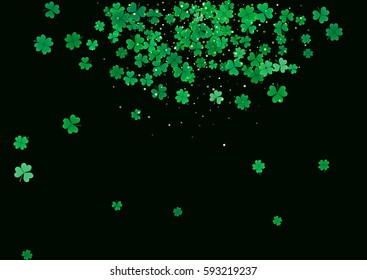 St. Patrick's Day blank background template with falling clover leaves isolated on a black background. Vector illustration.