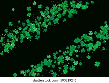 St. Patrick's Day blank background template with falling clover leaves isolated on a black background. Vector illustration.
