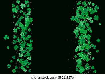 St. Patrick's Day blank background template with falling clover leaves isolated on a black background. Vector illustration.