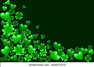 St Patrick's day border. Green hearts, clovers and space for text. Vector illustration EPS10 for Saint Patrick Day Greeting Card