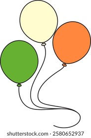 St. Patrick's Day, a bunch of balloons in the colors of the Irish flag, green, white, orange, retro vintage style, vector flat icon isolated on a white transparent background