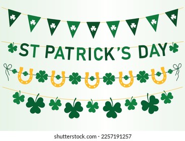 St. Patricks Day bunting set, pub party decorations, design elements, vector illustration