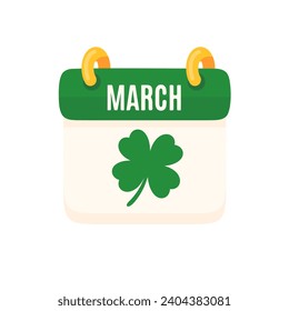 St. Patrick's Day calendar decorated with clover leaves Notification of festival celebrations