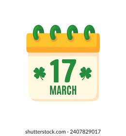 St. Patrick's Day calendar decorated with clover leaves Notification of festival celebrations