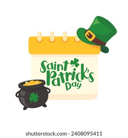 St. Patrick's Day calendar decorated with clover leaves Notification of festival celebrations