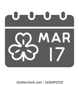 St Patrick's Day Calendar glyph icon, st patrick's day and irish holiday, patrick's date sign, vector graphics, a solid pattern on a white background, eps 10