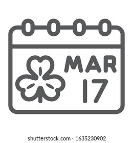 St Patrick's Day Calendar line icon, st patrick's day and irish holiday, patrick's date sign, vector graphics, a linear pattern on a white background, eps 10