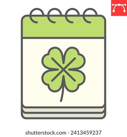 St. Patrick's day calendar line color icon, holidays and reminder, calendar with clover vector icon, vector graphics, editable stroke outline sign, eps 10.