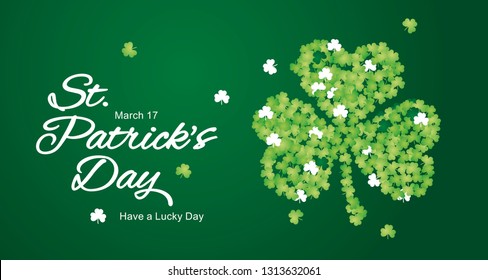 St Patrick's Day calligraphy clover irish shiny green white ornament emblem lucky Saint Patrick holiday greeting card vector