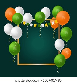 St. Patrick's Day card. Balloons in the colors of Ireland on a dark green background. Vector illustration.
