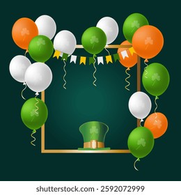 St. Patrick's Day card. Balloons in the colors of Ireland on a dark green background. Vector illustration.
