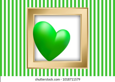 St Patrick's day card. Big green heart and golden framet. Vector illustration EPS10 for Saint Patrick Day Greeting Card