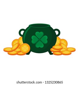 st patricks day card with cauldron and coins
