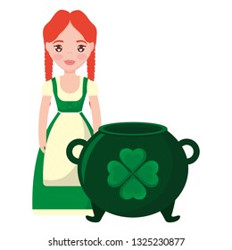 st patricks day card with cauldron with irish woman