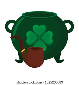 st patricks day card with cauldron and pipe wooden