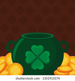 st patricks day card with cauldron and coins