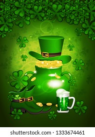 St. Patrick's Day card. Clover leaves on background for greeting holiday design. Vector illustration. - Vector