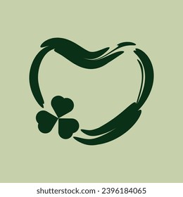 
St Patricks day card with clover Frame of shape heart with shamrock Lucky symbol Good luck charm Green heart with leaves Vector graphic element For greeting cards invitations posters banners