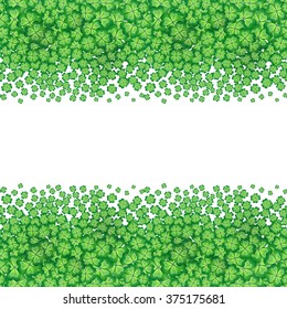 St. Patrick's day card, clover borders with hand - drawn floral ornaments on white background