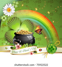 St. Patrick's Day card design with butterfly and clover