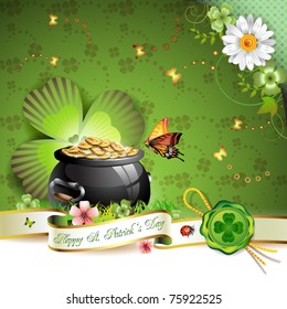 St. Patrick's Day card design with butterfly and clover