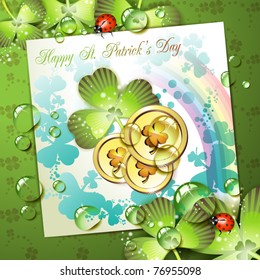 St. Patrick's Day card design with coins and clover