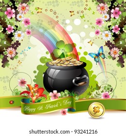 St. Patrick's Day card design with clover and coins