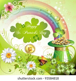 St. Patrick's Day card design with clover and coins