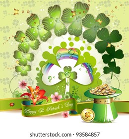 St. Patrick's Day card design with clover and coins