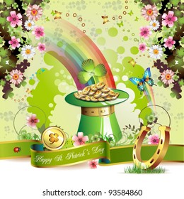 St. Patrick's Day card design with clover and coins