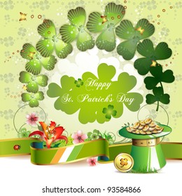 St. Patrick's Day card design with clover and coins