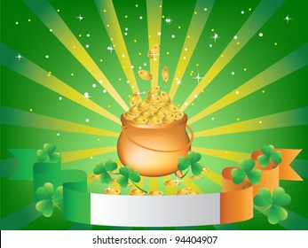 Diseño de tarjetas St. Patrick's Day con olla y trébol