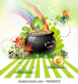 St. Patrick's Day card design with clover and coins