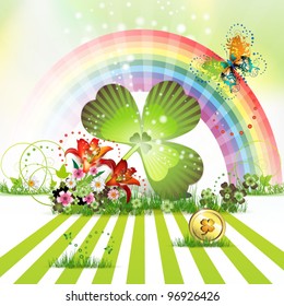 St. Patrick's Day card design with clover and coin