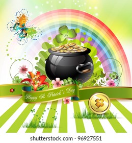 St. Patrick's Day card design with clover and coins