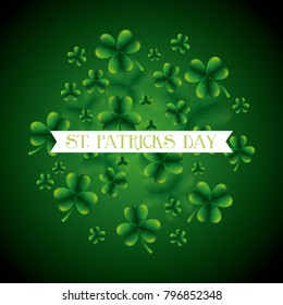 st patricks day card green clovers falling white banner