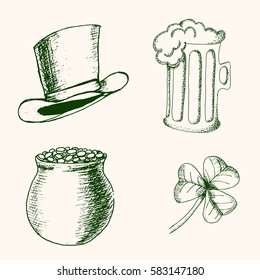 St. Patrick's day card. Hand drawn ink sketch vector illustration.
