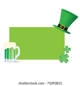 St Patrick's day card with hat, beer and clover isolated on white background