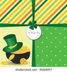 St Patrick's Day card with  Irish holidays symbols. Vector illustration