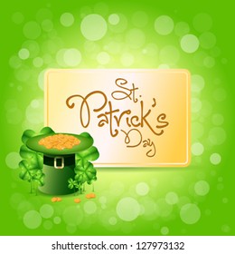 St. Patrick's Day Card with  Leprechaun Hat, Gold Coins and Shamrock
