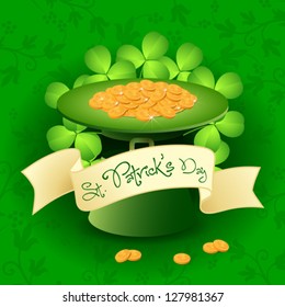 St. Patrick's Day Card with  Leprechaun Hat, Gold Coins and Shamrock