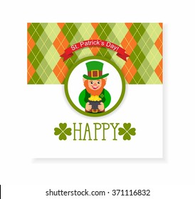 St. Patrick's Day card. leprechaun with a pot of gold