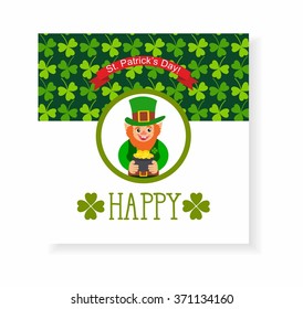St. Patrick's Day card. leprechaun with a pot of gold
