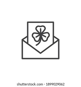 St. Patrick's Day card line icon. linear style sign for mobile concept and web design. Envelope with a clover leaf outline vector icon. Symbol, logo illustration. Vector graphics